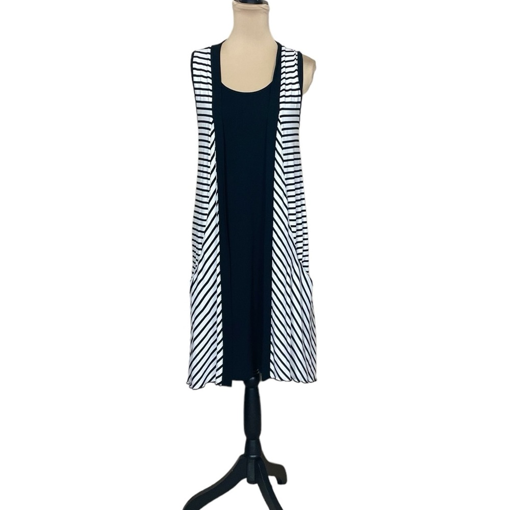 EUC Chico’s Sleeveless Open Front Duster Over Shift Dress (D-1)